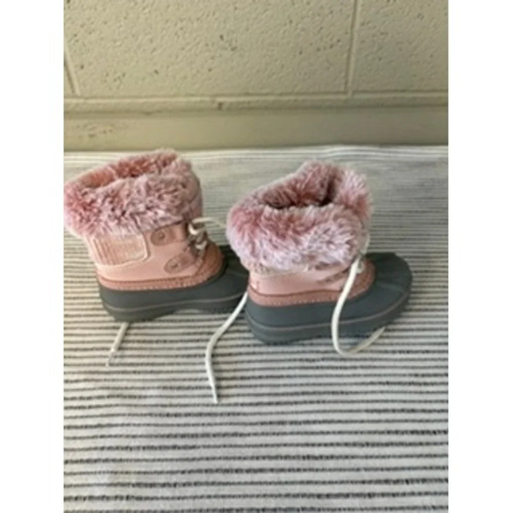 London Fog Toddler Girls Pink Grey Faux Fur Winter Duck Boots Size 6